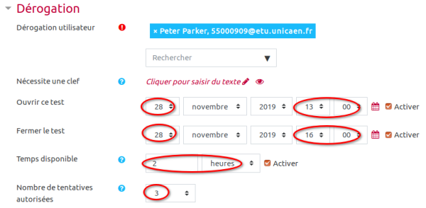 Dérogation utilisateur